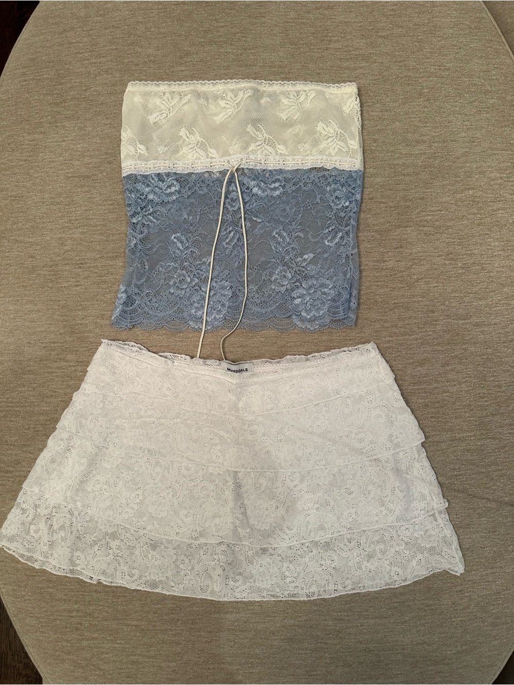 White Lace Tiered Mini Skirt & Top Set